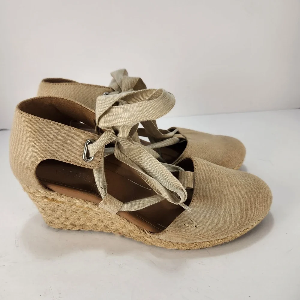 Vionic Women's‎ Preppy Lace-up Platform Wedge Sandals Beige Size 6.5